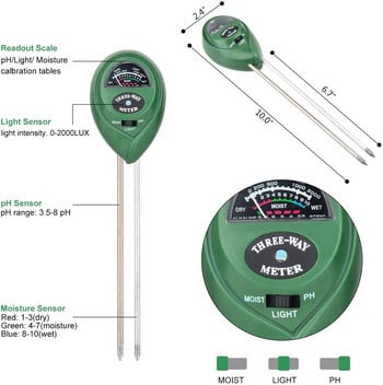 3-в-1 дигитален рН метър тестер комплекти почва влага/светлина/рН тест сензор за влага в почвата метър за градинска ферма морава на открито закрито