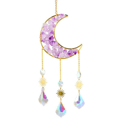 Krištáľová hranolová guľa Suncatchers, mesiac, kovová dúha, remeslo, lapač slnka na okno, auto, zavesenie, záhradná dekorácia, nástenná dekorácia, darček