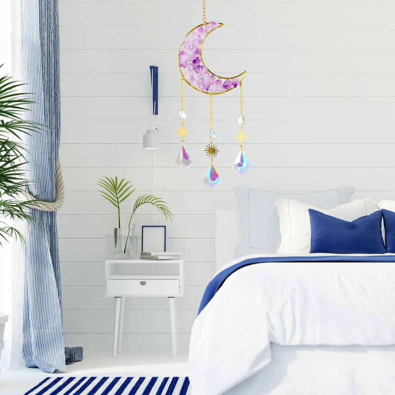 Suncatchers Crystal Prism Ball Moon Metal Rainbow Craft Sun Catcher for Window Car Vising Garden Decoration Wall Decor Gift