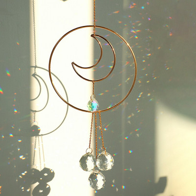 Slnko a mesiac, závesný krištáľový hranolový guľôčkový lapač slnka, ozdoba na okno, dúhový lapač svetla, záhradná dekorácia, vonkajšia...