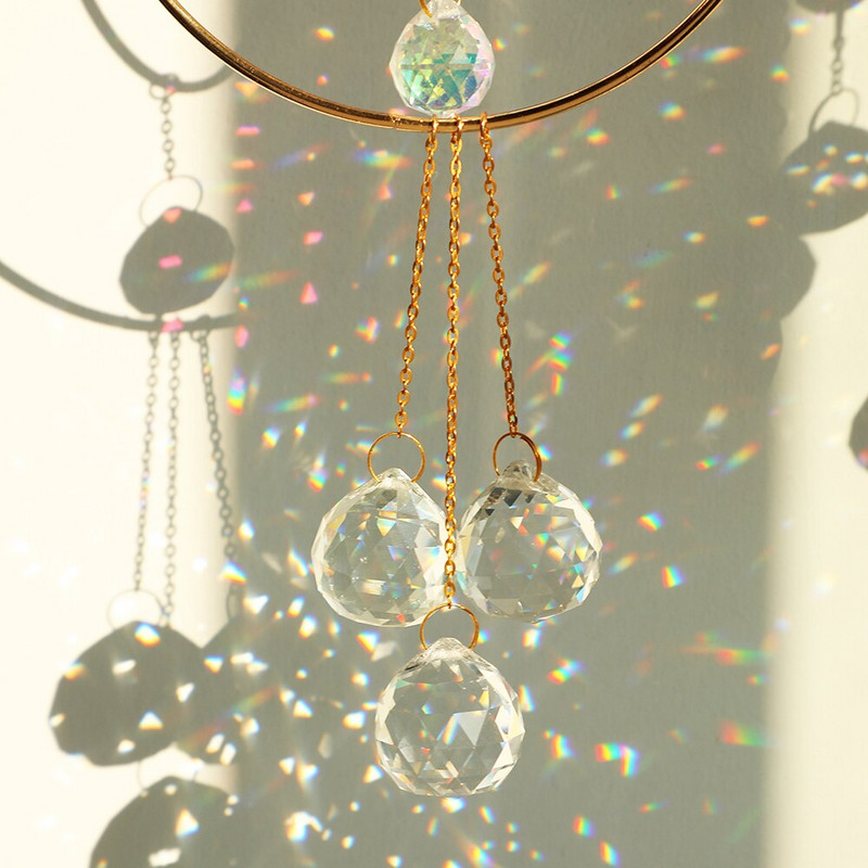 Slnko a mesiac, závesný krištáľový hranolový guľôčkový lapač slnka, ozdoba na okno, dúhový lapač svetla, záhradná dekorácia, vonkajšia...