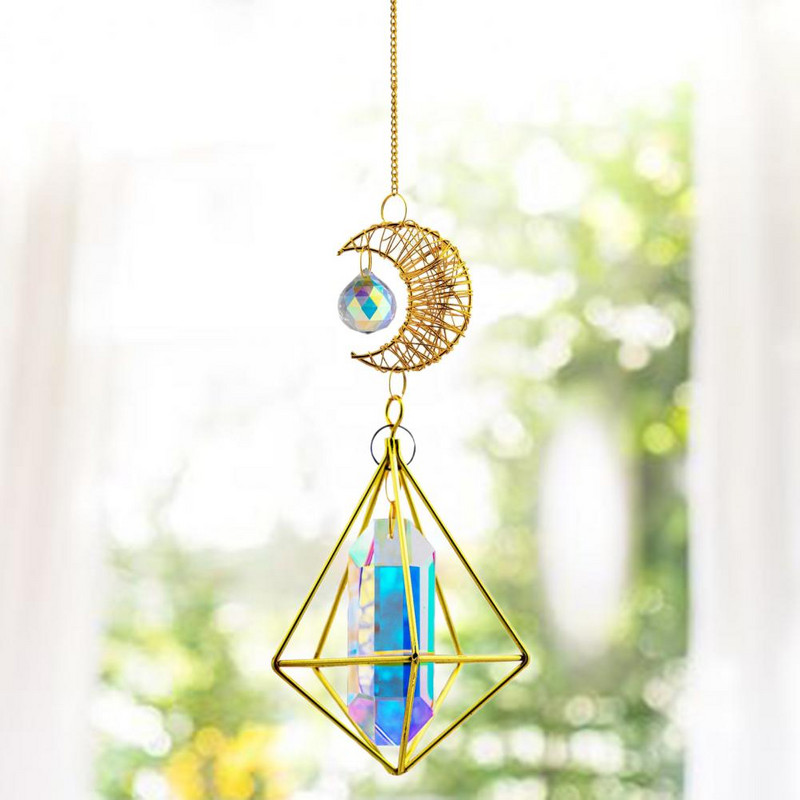 Mėnulio formos sodo saulės gaudyklės spindinčios gerai atspindinčios saulės gaudyklės Daugiaspalvės prizmės Kabantys saulės gaudyklės pakabuko lango dekoras