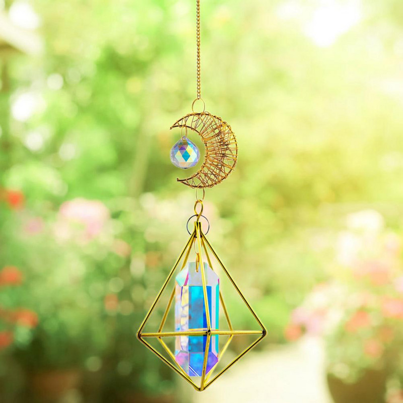 Mėnulio formos sodo saulės gaudyklės spindinčios gerai atspindinčios saulės gaudyklės Daugiaspalvės prizmės Kabantys saulės gaudyklės pakabuko lango dekoras