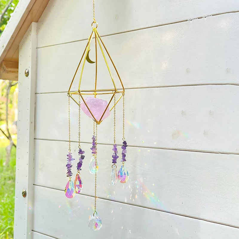 Atspindinčio mėnulio rašto sodo saulės gaudyklės Daugiaspalvis dirbtinių krištolinių prizmių saulės gaudyklė Išskirtinis vaivorykštės pakabukas langui