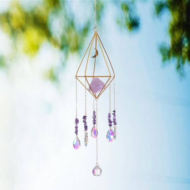 Atspindinčio mėnulio rašto sodo saulės gaudyklės Daugiaspalvis dirbtinių krištolinių prizmių saulės gaudyklė Išskirtinis vaivorykštės pakabukas langui