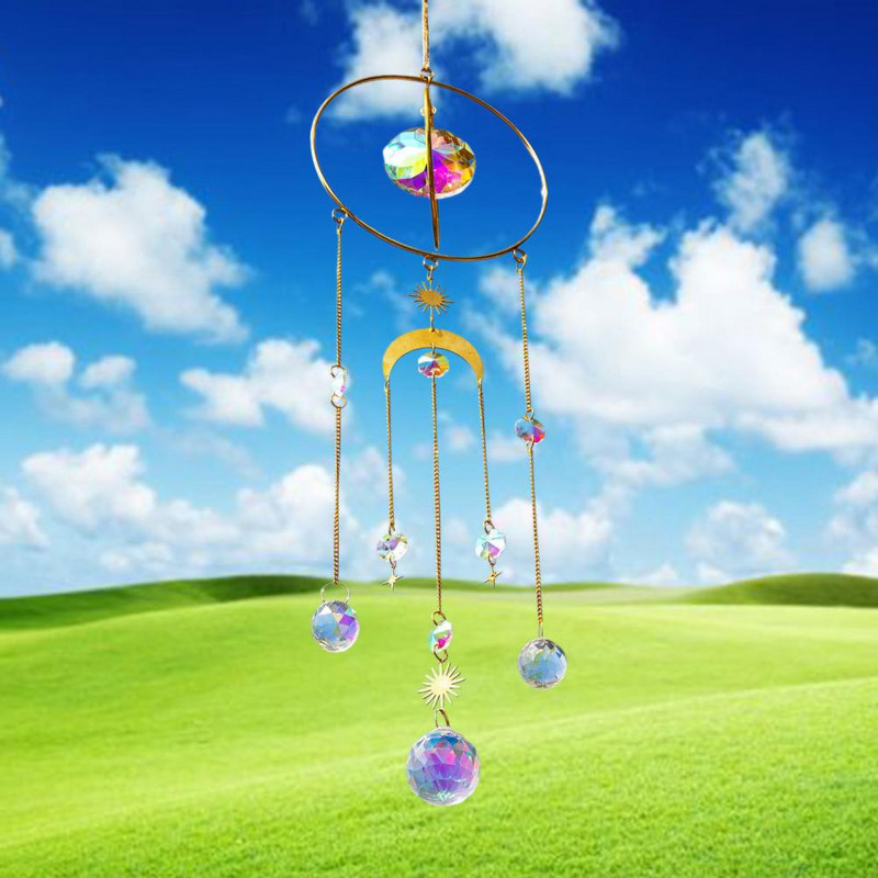 Dirbtinių kristalų saulės gaudyklė Dekoratyvinė estetinė blizgučių prizmė Saulės gaudyklė Subtilus kelių spalvų vėjo varpelio sodo dekoras namams