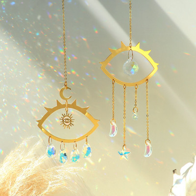 2PC Evil Eye Sun Catcher Crystal Boho Window Vising Rainbow Suncatcher Prism Pendant Light Catcher Home Garden Decoration Gift