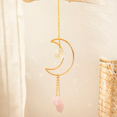 Mesačný vitrážový lapač slnka, hranolový krištáľ, dúhový lapač slnka, ružový krištáľ, reiki kameň, dekorácia okna auta pre domácnosť a záhradu.