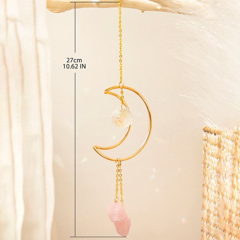 Mesačný vitrážový lapač slnka, hranolový krištáľ, dúhový lapač slnka, ružový krištáľ, reiki kameň, dekorácia okna auta pre domácnosť a záhradu.