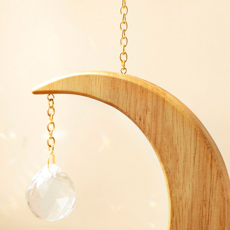 Priehľadná guľa Suncatcher Drevený Mesačný krištáľ Sun Catcher Rainbow Market Home Decor Závesné kryštály na dekoráciu okien a záhrady