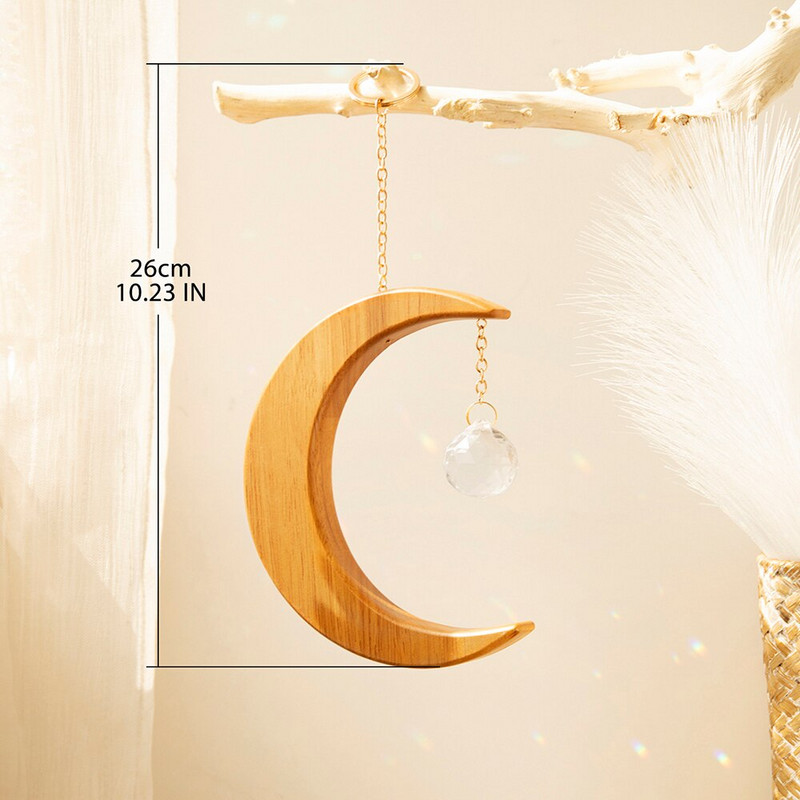 Priehľadná guľa Suncatcher Drevený Mesačný krištáľ Sun Catcher Rainbow Market Home Decor Závesné kryštály na dekoráciu okien a záhrady