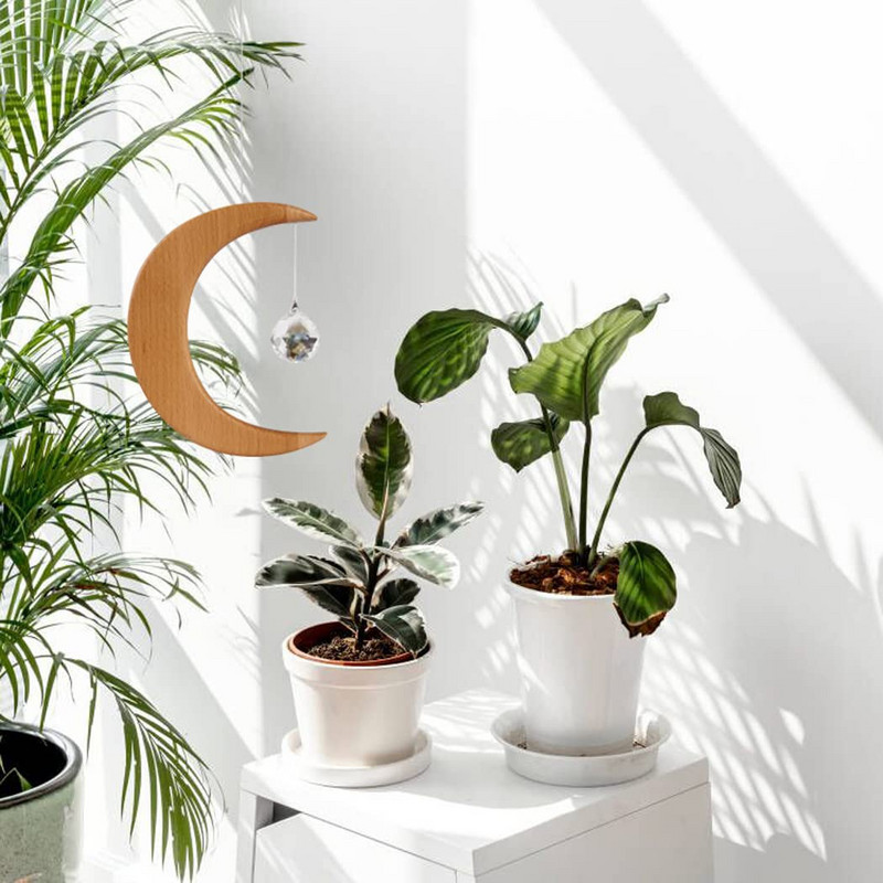 Priehľadná guľa Suncatcher Drevený Mesačný krištáľ Sun Catcher Rainbow Market Home Decor Závesné kryštály na dekoráciu okien a záhrady