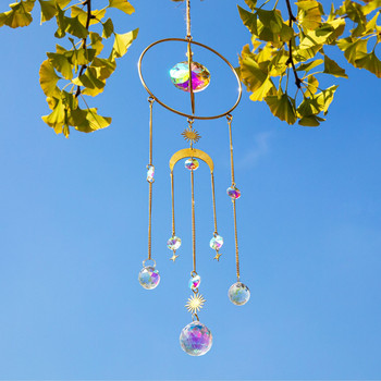 Crystal Suncatcher Πρίσμα Παράθυρο Rainbow Maker Moon Κρυστάλλινη μπάλα Αμέθυστος κρεμαστό Sun Catcher ​Κρεμαστό στολίδι Διακόσμηση κήπου