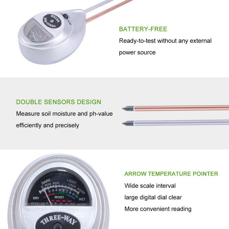 Töktermesztő készlet teszter 3 PH az 1-ben készlet virágmérő fénymérő növényi víz kerti udvarhoz pázsithoz és kerthez induló melegítő szőnyegek