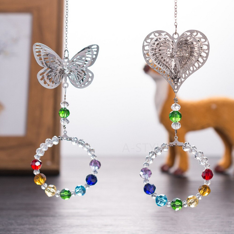 LEISI Kovová motýľová čakra v tvare srdca, dúhový slnečník, záhradná dekorácia, vonkajšia domáca svadobná dekorácia