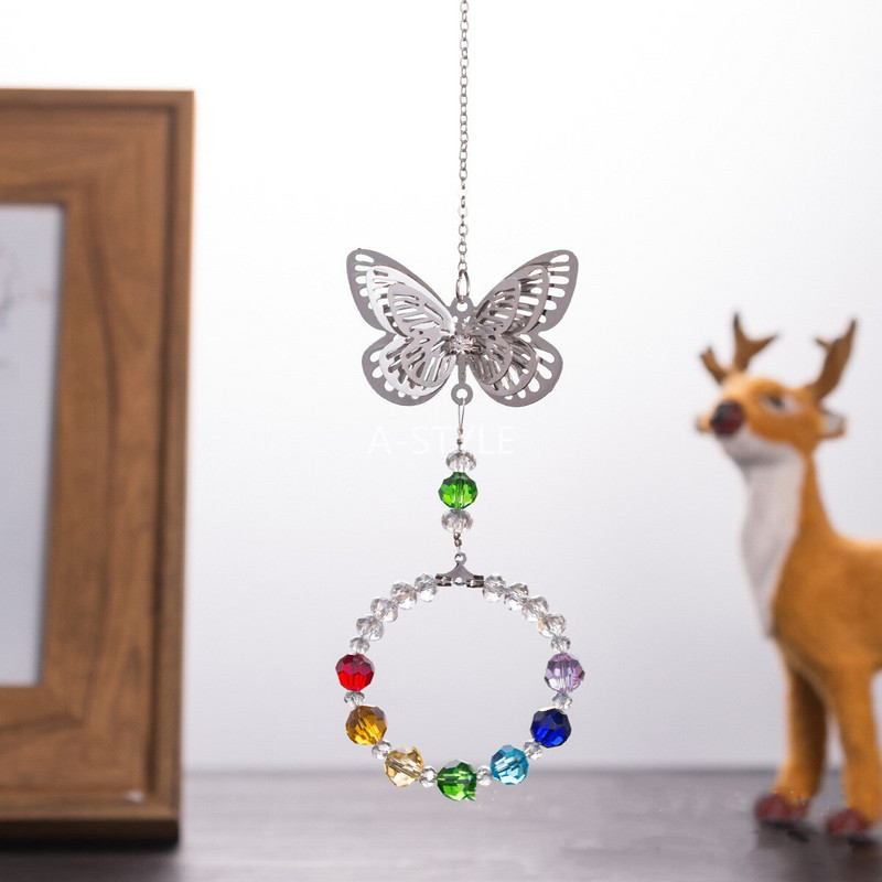 LEISI Kovová motýľová čakra v tvare srdca, dúhový slnečník, záhradná dekorácia, vonkajšia domáca svadobná dekorácia