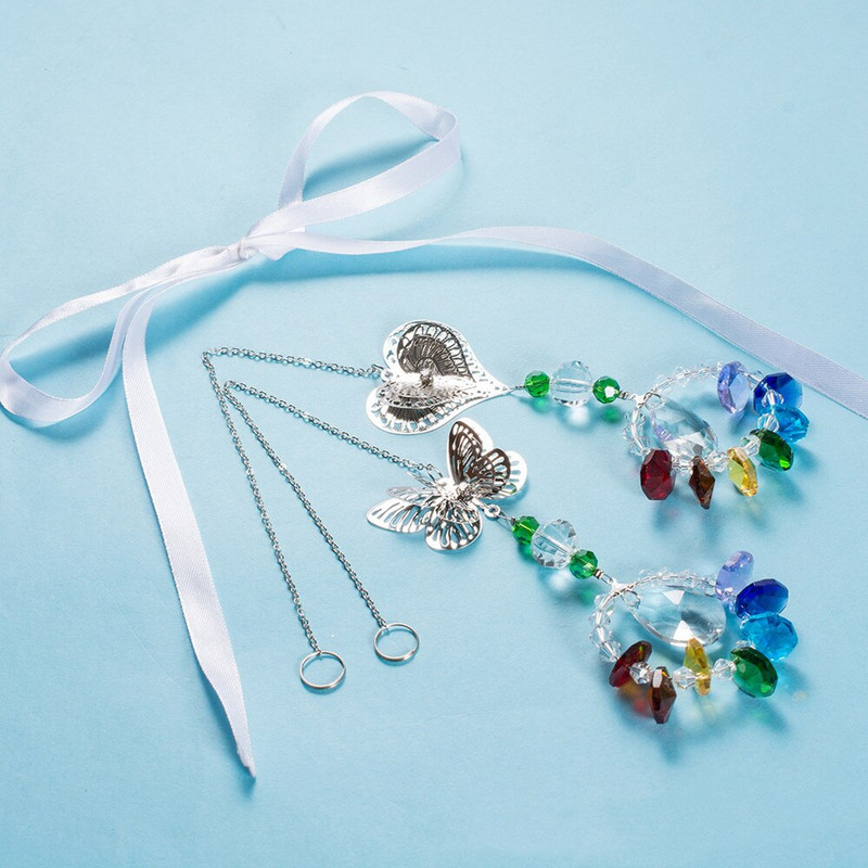 LEISI Kovová motýľová čakra v tvare srdca, dúhový slnečník, záhradná dekorácia, vonkajšia domáca svadobná dekorácia