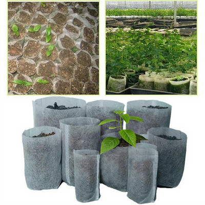 Otthoni kerti készletben táskák 200 DB -Grow Bags -Biológiailag lebomló cserepek Növény faiskolai palánta nem szőtt terasz Gyep és gyógynövénykert csomag