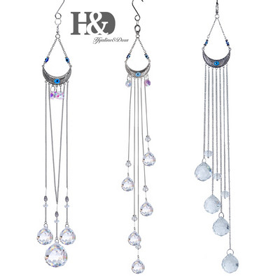 H&D Blue Evil Eye Crystal Suncatcher Crescent Moon Rainbow Maker с кристална топка Висящ орнамент за домашен прозорец Градинска декорация