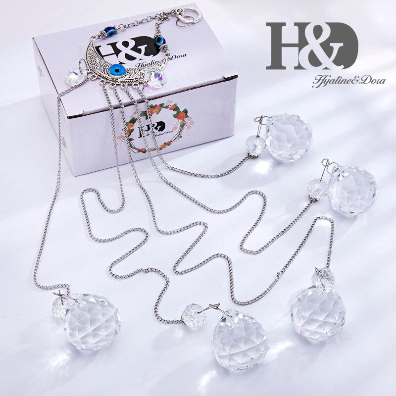 H&D Modrý krištáľový lapač slnka, polmesiac, dúhový stroj s krištáľovou guľou, závesná ozdoba na okno, záhradná dekorácia