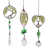 H&D Sada 3 ks Zelený strom života Krištáľový Suncatcher Dúhový závesný prívesok na okno/záhradu/auto Zberateľský suvenírový darček