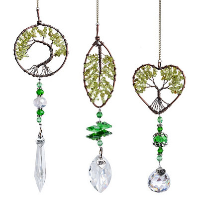 H&D Sada 3 ks Zelený strom života Krištáľový Suncatcher Dúhový závesný prívesok na okno/záhradu/auto Zberateľský suvenírový darček
