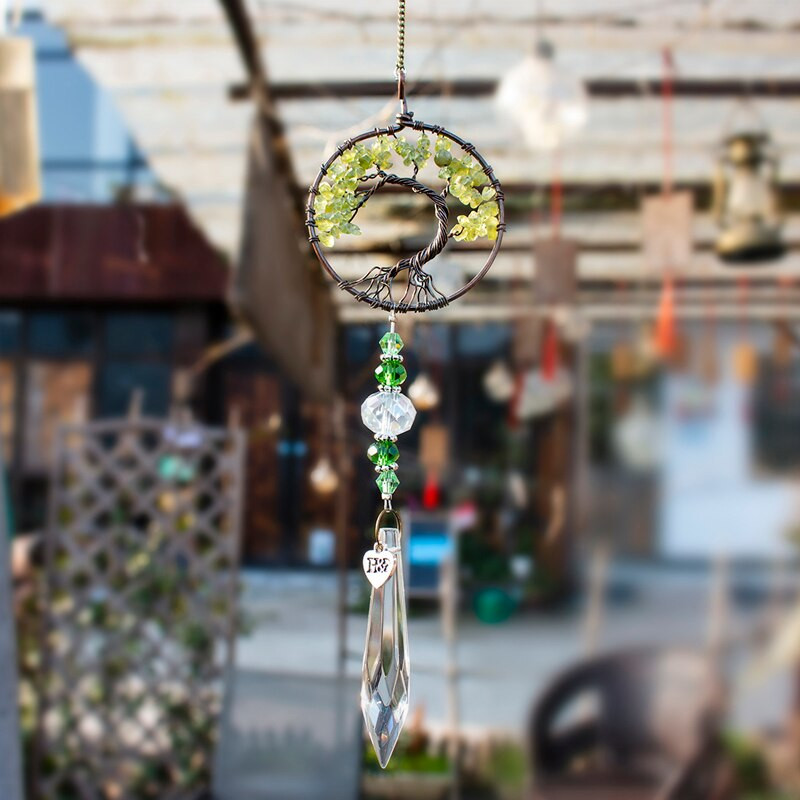 H&D Sada 3 ks Zelený strom života Krištáľový Suncatcher Dúhový závesný prívesok na okno/záhradu/auto Zberateľský suvenírový darček