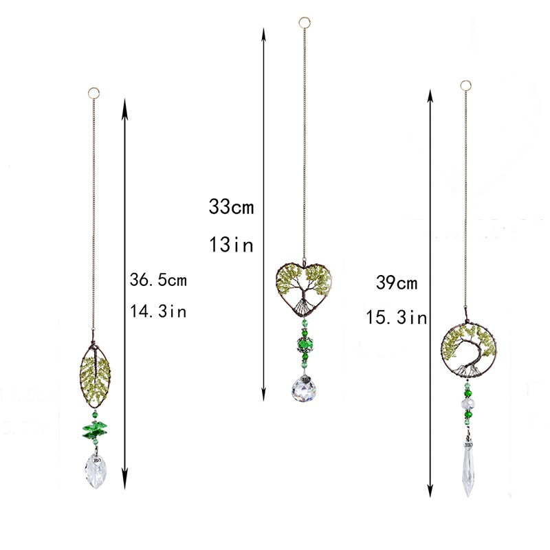 H&D Sada 3 ks Zelený strom života Krištáľový Suncatcher Dúhový závesný prívesok na okno/záhradu/auto Zberateľský suvenírový darček