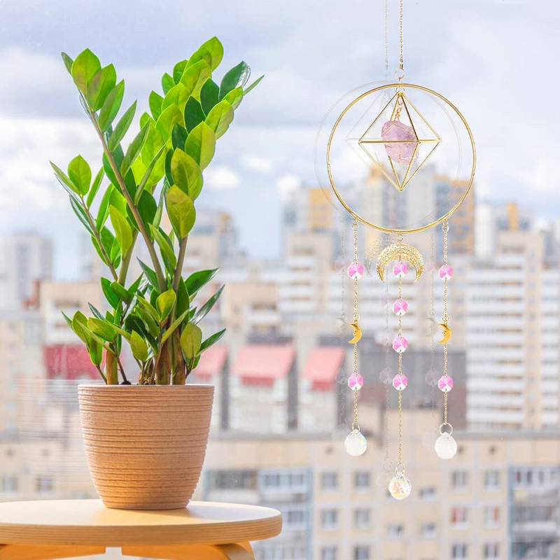 Sun Catcher Moon Decor Langas Suncatcher Apšvietimo priedai Sodas Namų apdaila Vitražas Šviesos gaudyklė Kabantis pakabukas