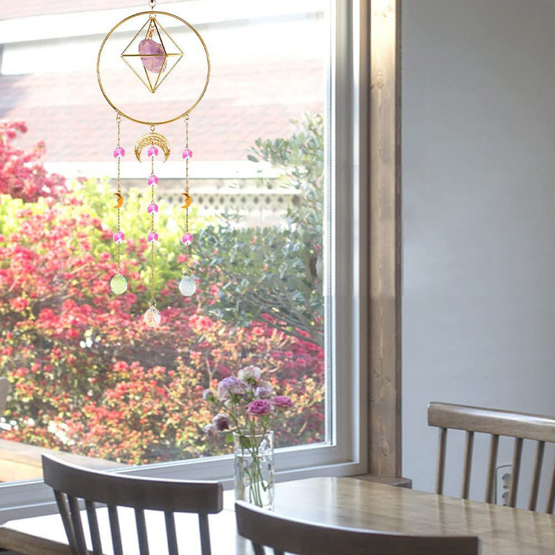 Sun Catcher Moon Decor Langas Suncatcher Apšvietimo priedai Sodas Namų apdaila Vitražas Šviesos gaudyklė Kabantis pakabukas
