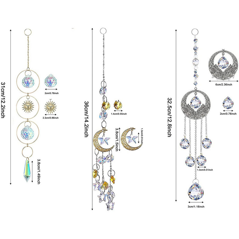 Krištáľový lapač slnka, vitráže, záhradná záhradná dekorácia, hranolový lapač svetla, mesiac, náušnice na veterné turbíny