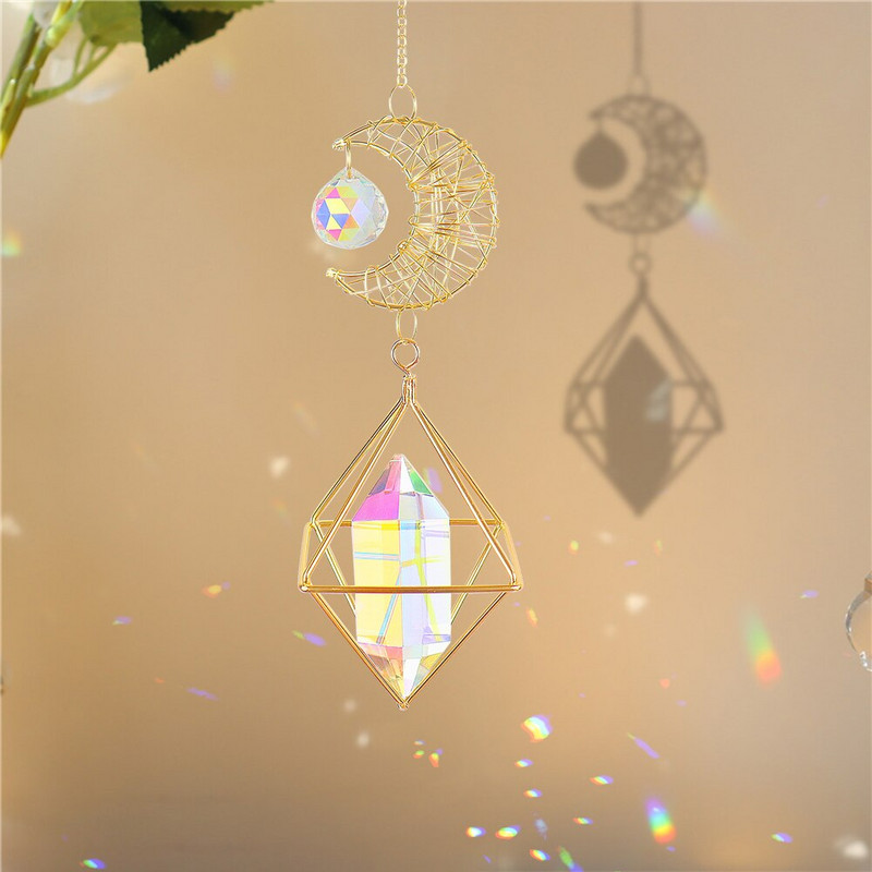 Krištolo šviesą gaudanti papuošalai pakabukas vėjo varpelis deimantinis meilės širdis Longan spalvotas apšvietimas rutulys sodo saulės gaudyklių dekoras