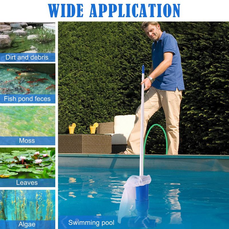 Mini kaasaskantav basseinitolmuimeja basseini puhastamise tarvikute jaoks koos 5-sektsiooniliste pooluste maapealse basseini spaa tiikidega