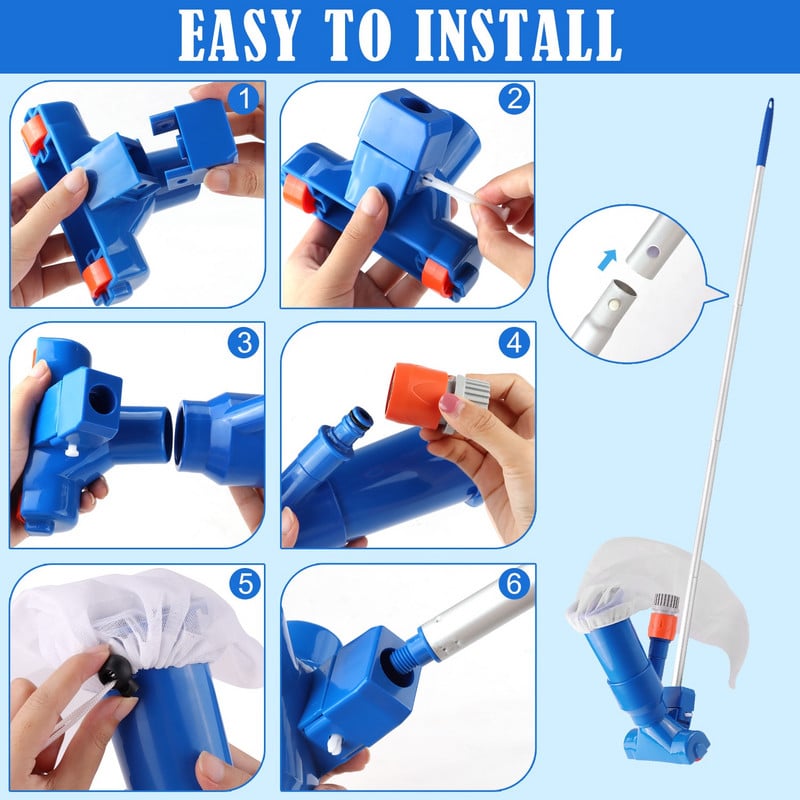 Mini kaasaskantav basseinitolmuimeja basseini puhastamise tarvikute jaoks koos 5-sektsiooniliste pooluste maapealse basseini spaa tiikidega