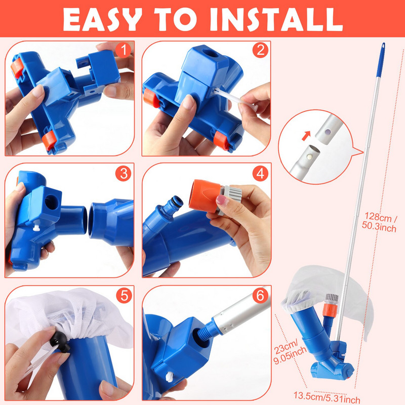 Baseino dulkių siurblys Valymas Dezinfekavimo įrankis Siurbimo galvutė su tinkliniu tvenkiniu fontanu SPA baseino filtras Šepetys su rankena EU/US