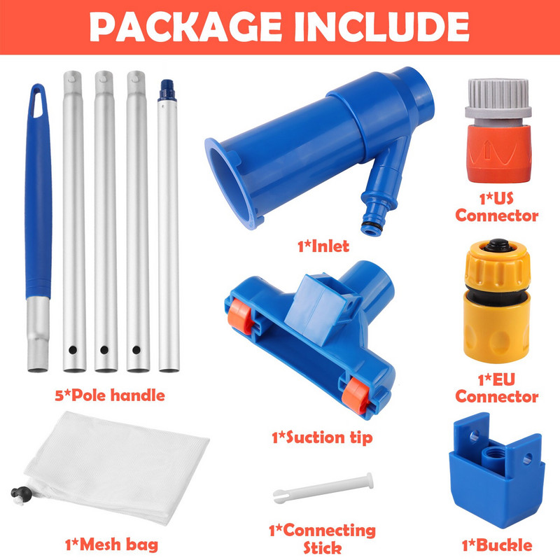 Baseino dulkių siurblys Valymas Dezinfekavimo įrankis Siurbimo galvutė su tinkliniu tvenkiniu fontanu SPA baseino filtras Šepetys su rankena EU/US