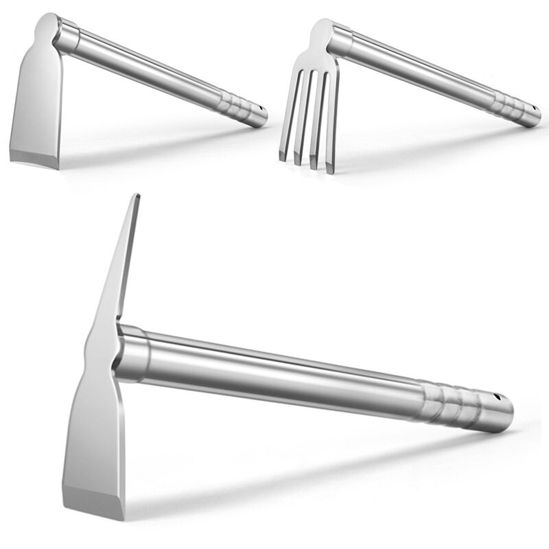 Unealtă de mână cu sapă de grădină din oțel inoxidabil, sapă și cultivator cu 3 dinte, unealtă de grădinărit cu două capete, plivire, săpat, însămânțare multifuncțională