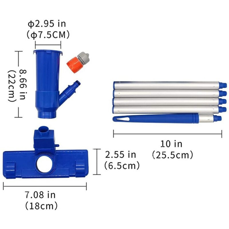 Aspirator cu jet pentru piscina spa cu perie si stalp, pentru piscine supraterane si gonflabile, spa, iaz, cascada