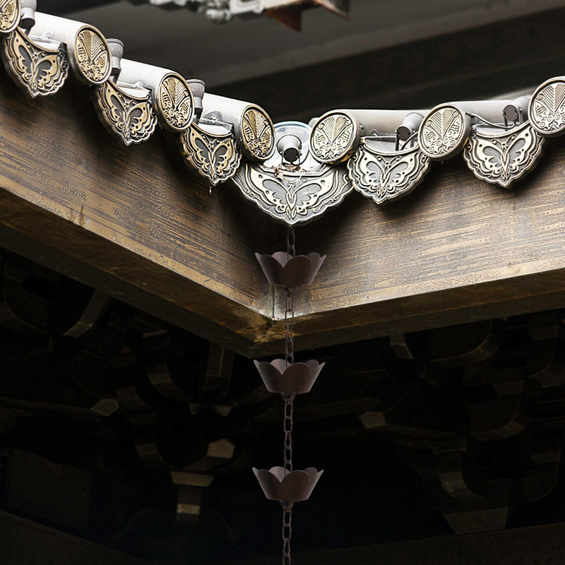 1 m metalinė lietaus grandinės žiedlapio formos varpeliai ir puodeliai lietaus gaudyklė latakui Stogo dekoravimo metalinė lietaus grandinės lietvamzdžio įrankis