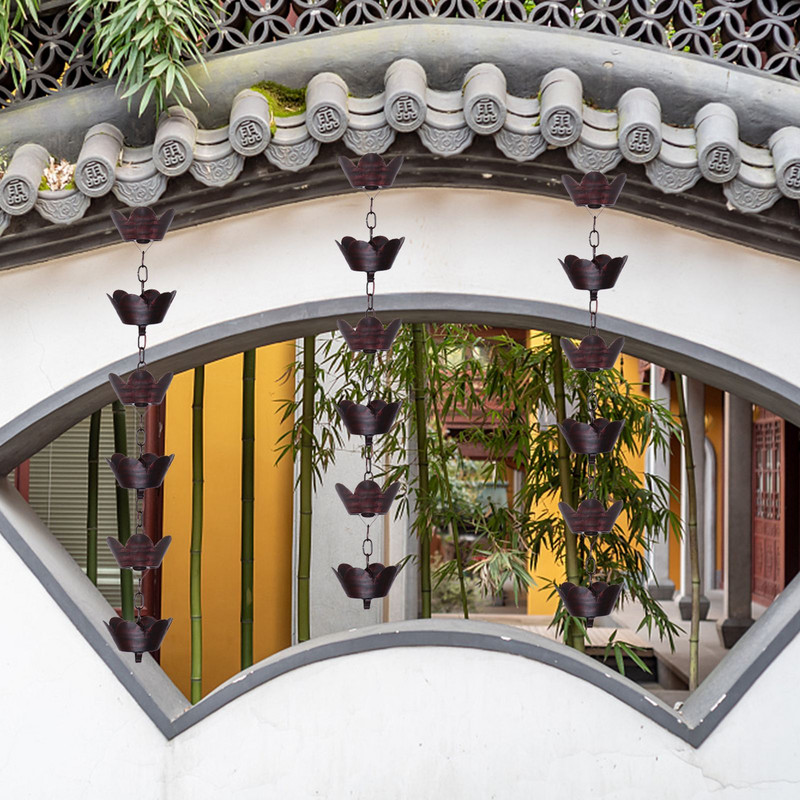 1 m metalinė lietaus grandinės žiedlapio formos varpeliai ir puodeliai lietaus gaudyklė latakui Stogo dekoravimo metalinė lietaus grandinės lietvamzdžio įrankis