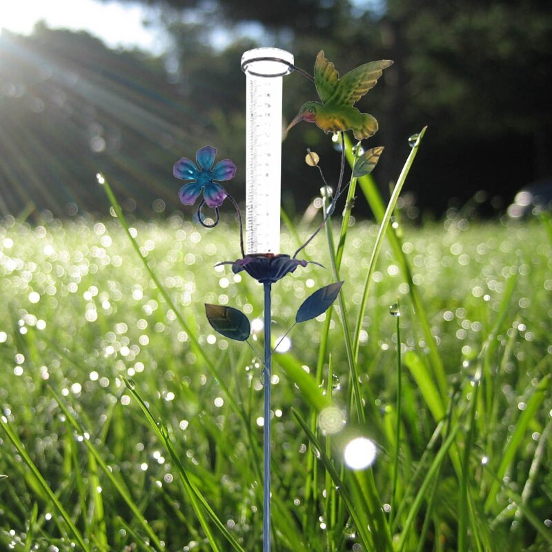 Lauko lietaus matuoklis Kolibrio gėlių skulptūra dekoracija įkurtuvių dovanos lietaus matuoklis su kuolu kiemui