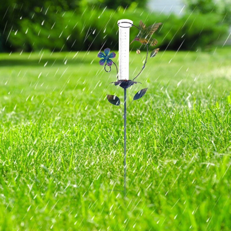 Lauko lietaus matuoklis Kolibrio gėlių skulptūra dekoracija įkurtuvių dovanos lietaus matuoklis su kuolu kiemui