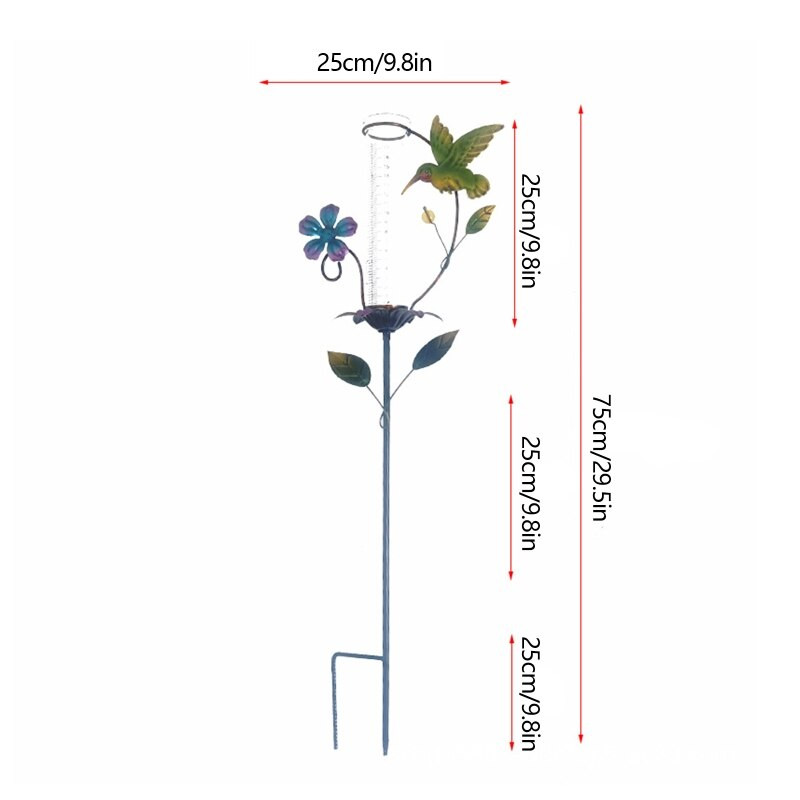 Lauko lietaus matuoklis Kolibrio gėlių skulptūra dekoracija įkurtuvių dovanos lietaus matuoklis su kuolu kiemui