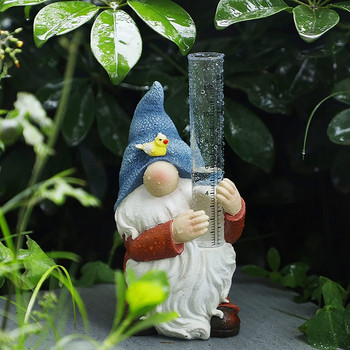 Forup Gnome 9,5*20,5 см дъждомери Градинска статуя с пластмасов дъждомер Ръчно рисувана скулптура за водна почва в градината