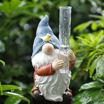 Forup Gnome 9,5*20,5 см дъждомери Градинска статуя с пластмасов дъждомер Ръчно рисувана скулптура за водна почва в градината