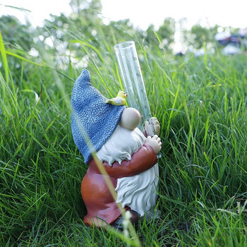 Forup Gnome 9,5*20,5cm Βροχόμετρο Άγαλμα κήπου με πλαστικό βροχόμετρο Ζωγραφισμένο στο χέρι γλυπτό για κήπο με νερό