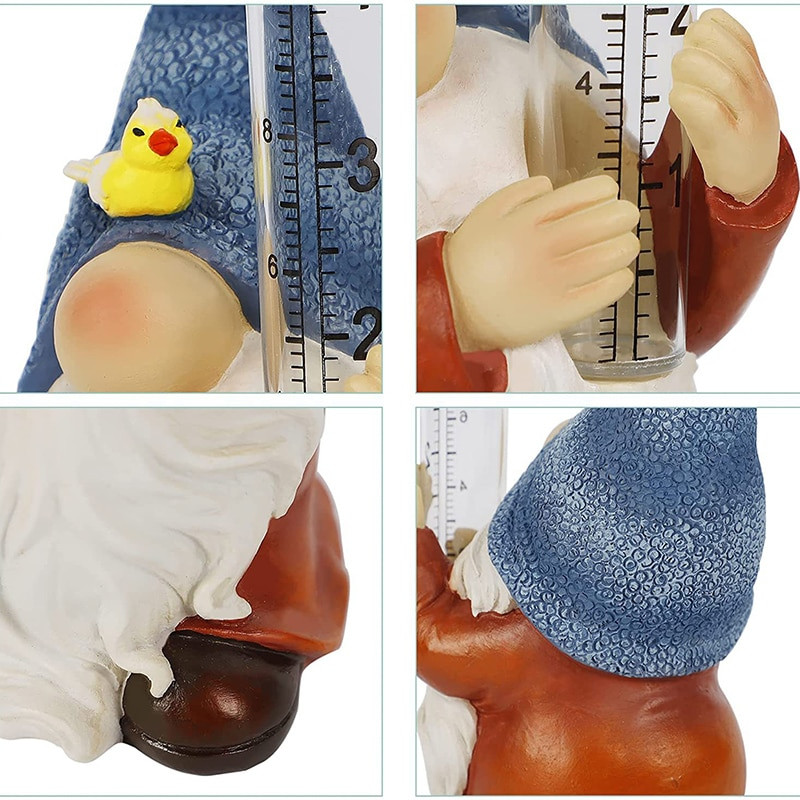 Forup Gnome 9,5 * 20,5 cm lietaus matuokliai sodo statula su plastikiniu lietaus matuokliu rankomis piešta skulptūra sodo vandens gruntui
