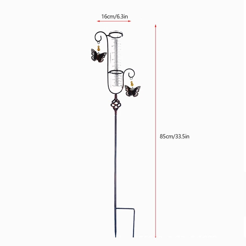 Sodo lietaus matuoklis nuo deformacijos stabilus kabantis drugelis sodo kuolas, 33,4 colio nerūdijantis sodo dekoravimo reikmenys 55KF