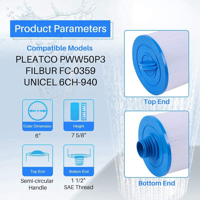 Náhrada za filter vírivky PWW50P3 (1 1/2 palca s hrubým závitom), Unicel 6CH-940, Filbur FC-0359, predný prístupový skimmer Waterway