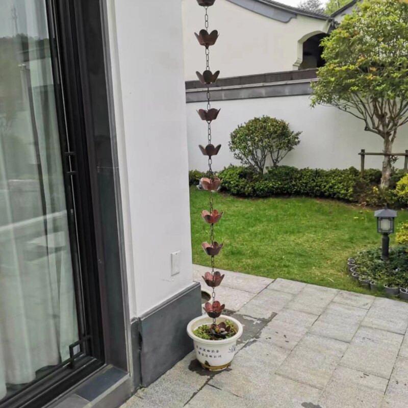 1 m aliuminio lydinio japoniško stiliaus šventyklos dekoravimo vadovas Lietaus varpelio kanalizacijos grandinė Žiedlapio puodelio žiedo karnizo vandens lašanti lietaus grandinė